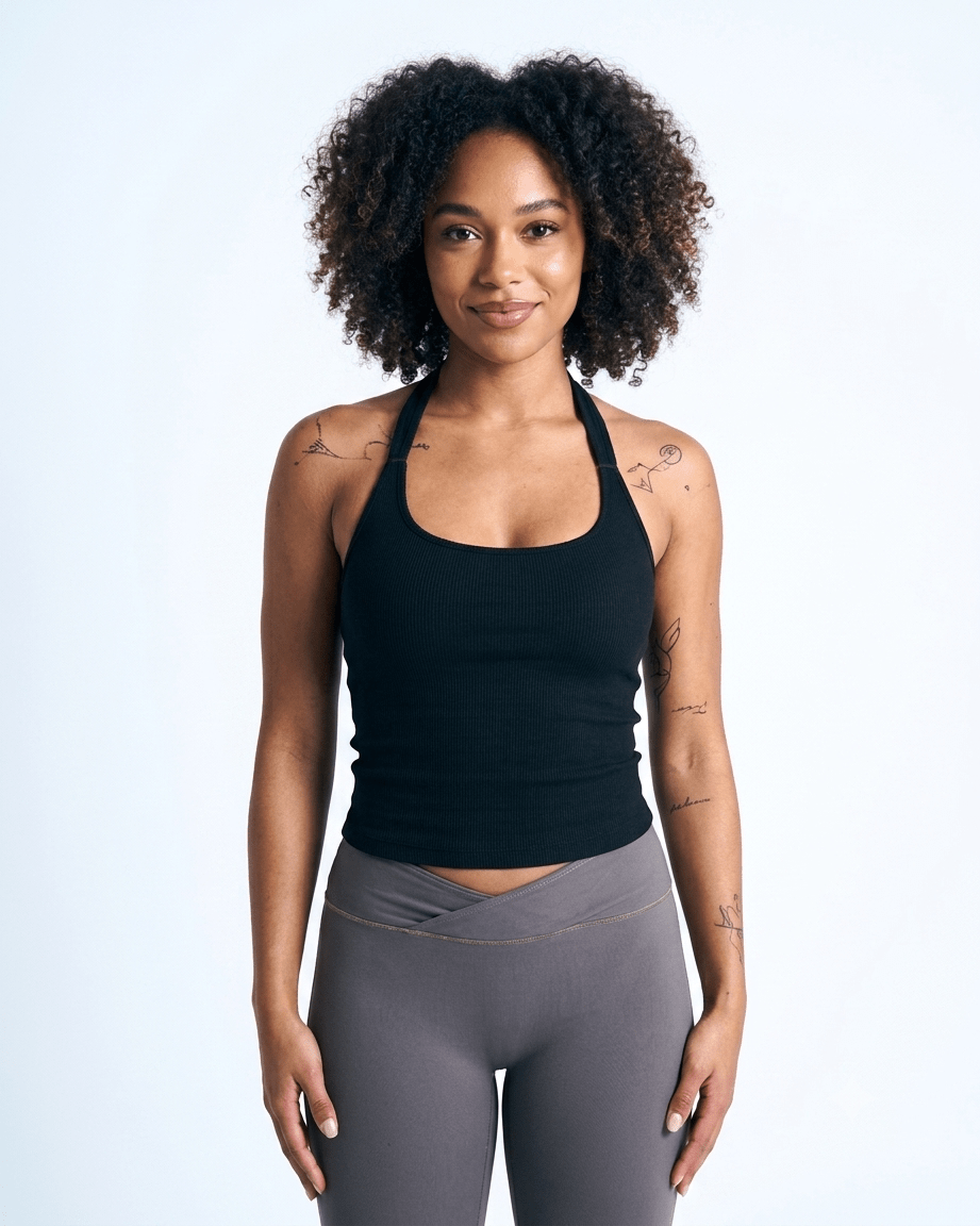 Everyday Halter Tank In Black - Motion Muse