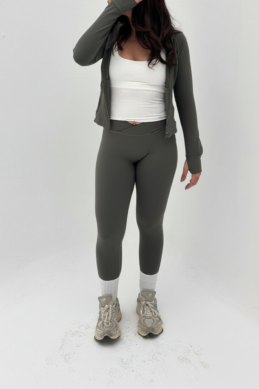 Seamless V Waist Leggings In Muted Olive - Motion Muse