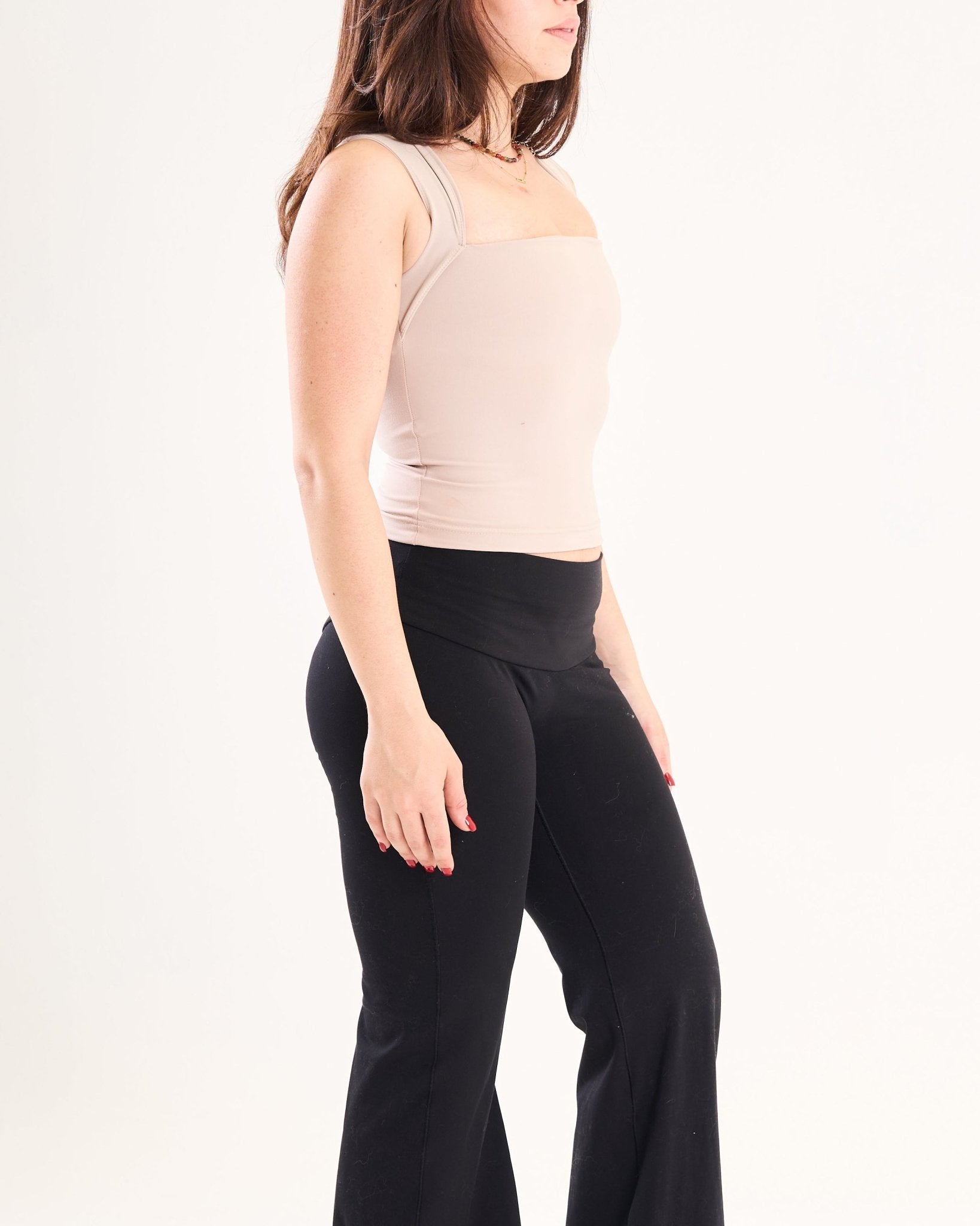 Square Neck Top In Beige - Motion Muse