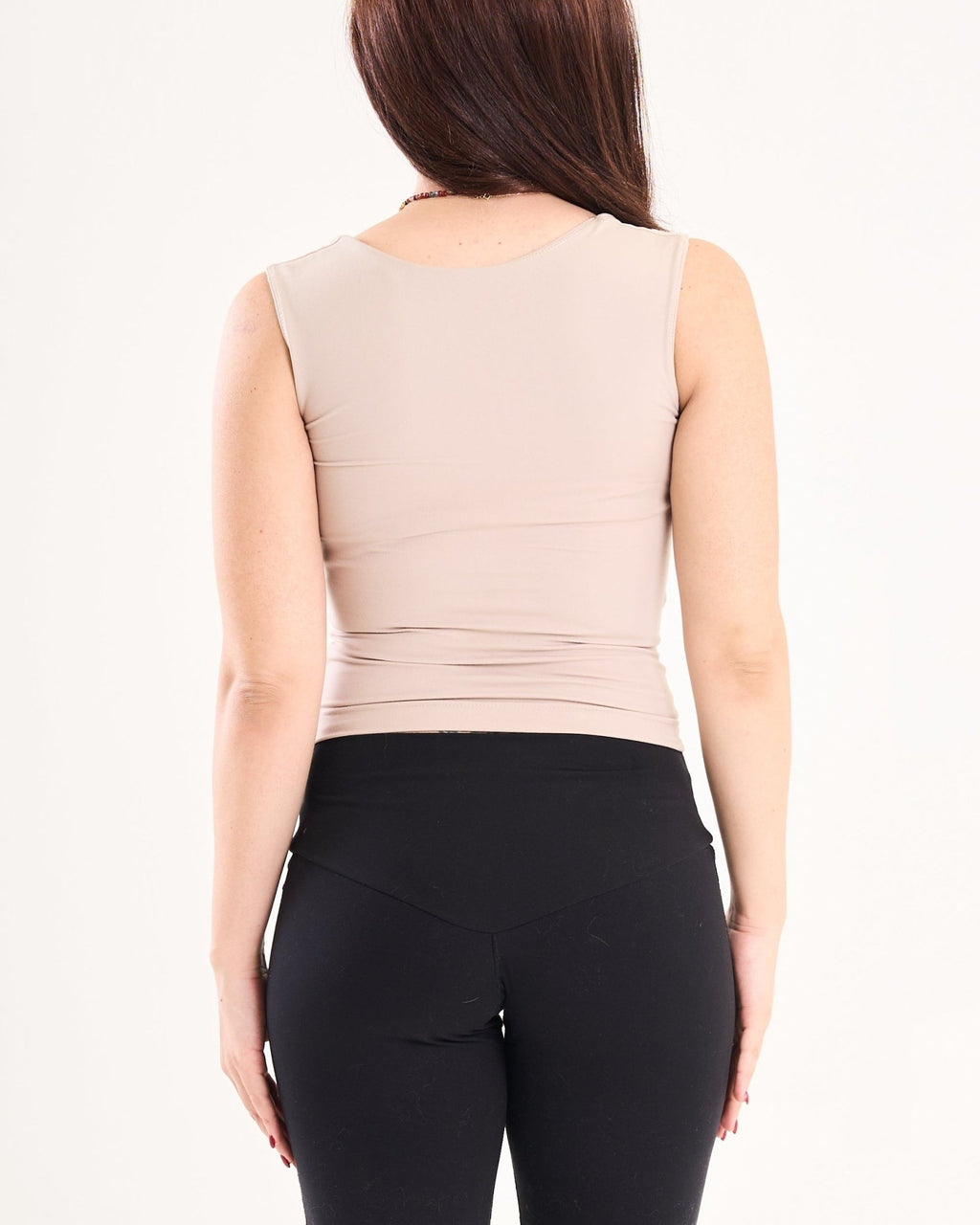 Square Neck Top In Beige - Motion Muse