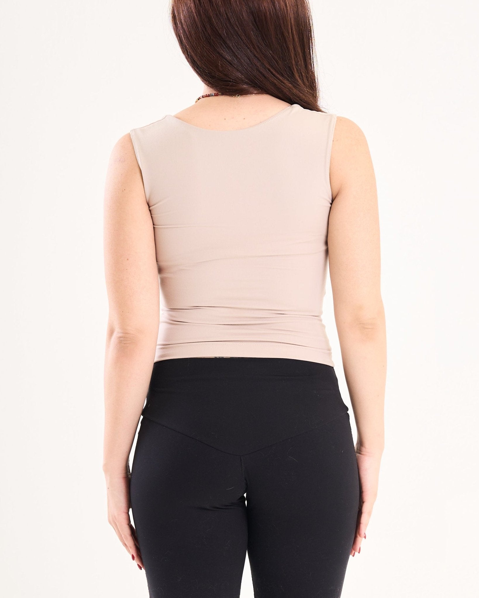Square Neck Top In Beige - Motion Muse