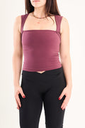 Square Neck Top In Dark Cherry - Motion Muse