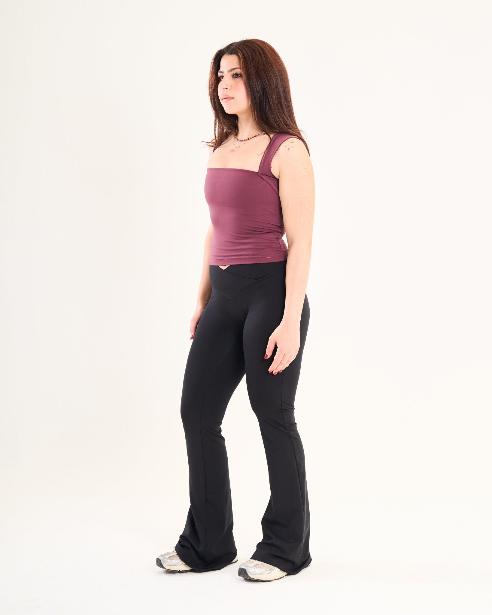 Square Neck Top In Dark Cherry - Motion Muse