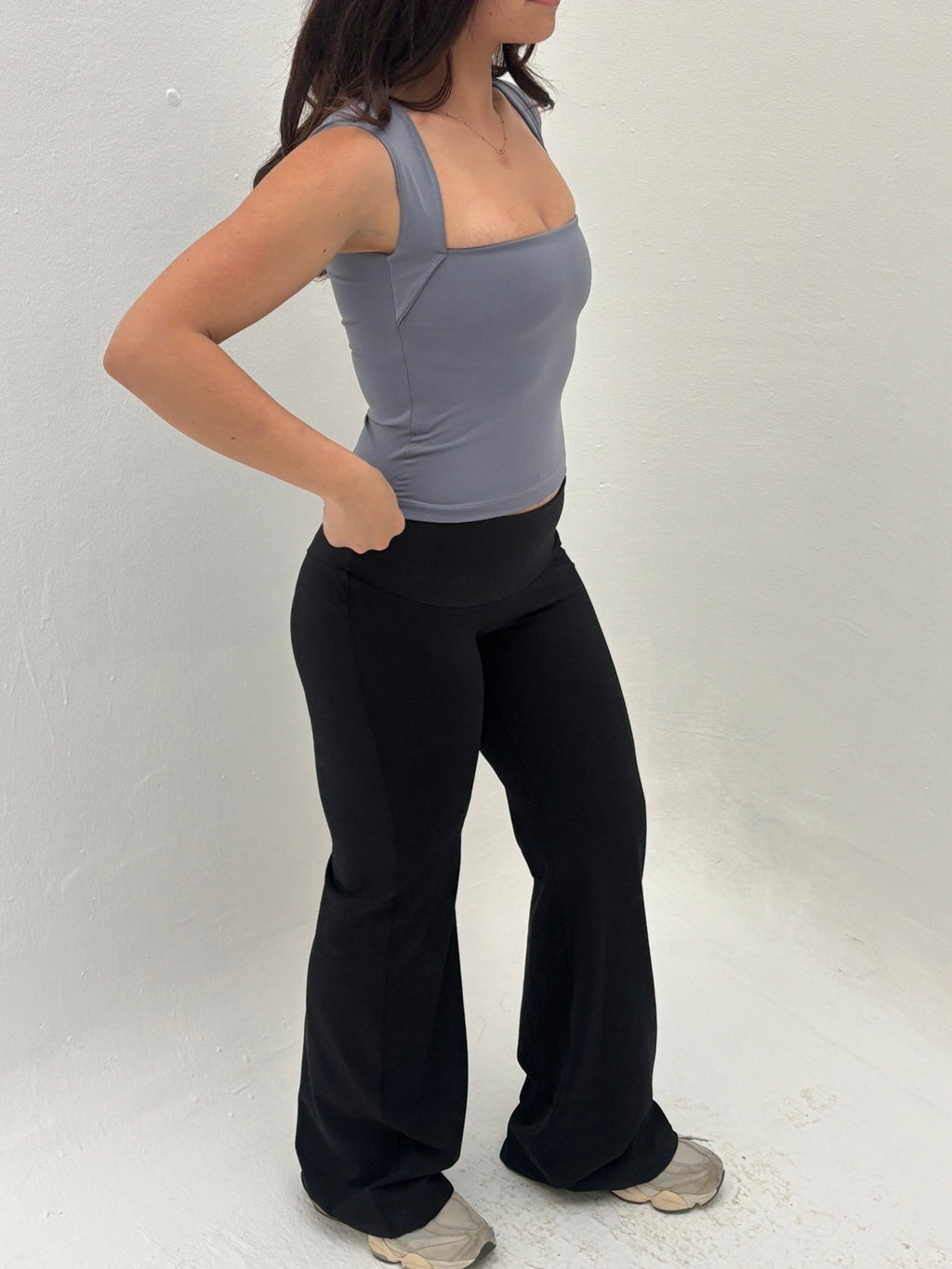 Square Neck Top In Dusty Blue - Motion Muse