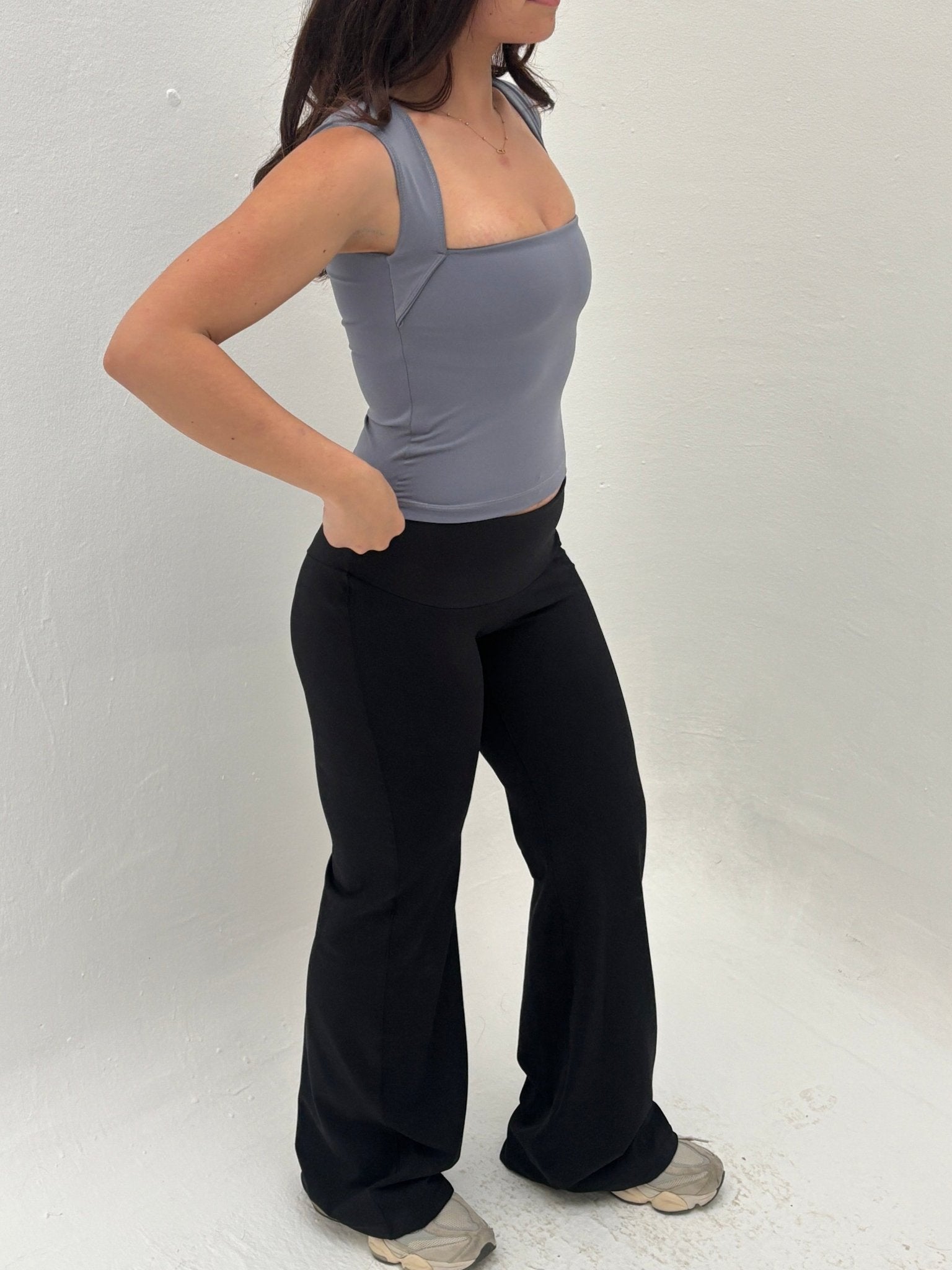 Square Neck Top In Dusty Blue - Motion Muse