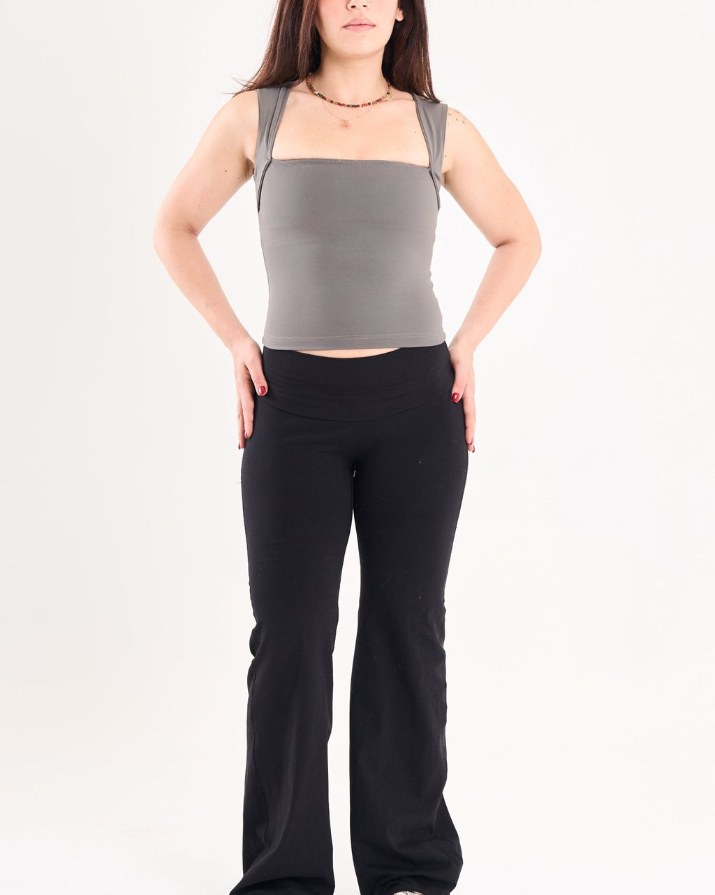 Square Neck Top In Muted Olive - Motion Muse