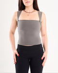 Square Neck Top In Muted Olive - Motion Muse