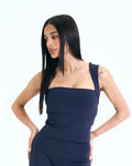 Square Neck Top In Navy - Motion Muse